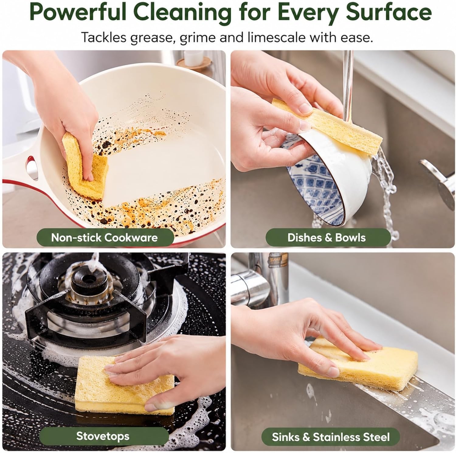 Kitchen Sponges, 20 Count, Plant-Based Cellulose + PET Scrub Sponge Set, Scratch