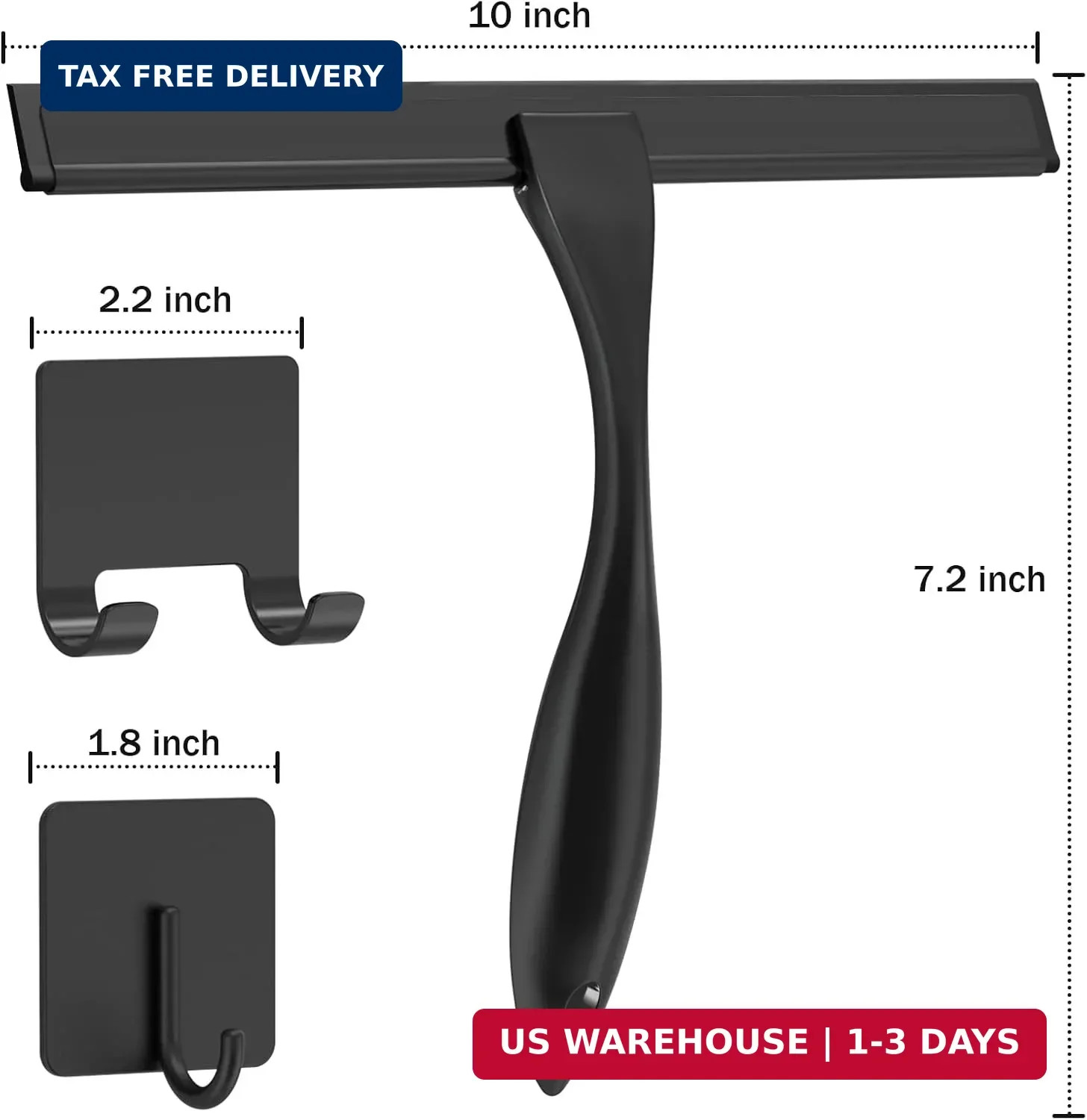 All-Purpose Stainless Steel Shower Squeegee for Shower Doors with 2 Adhesive Hoo