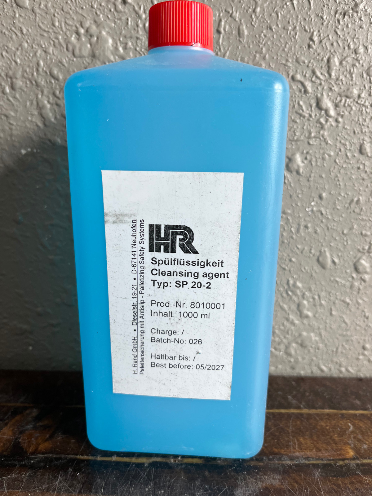 HR Cleansing Agent Typ: SP 20-2 1000ml Industrial Palletizing Cleaner EXP 5/2027