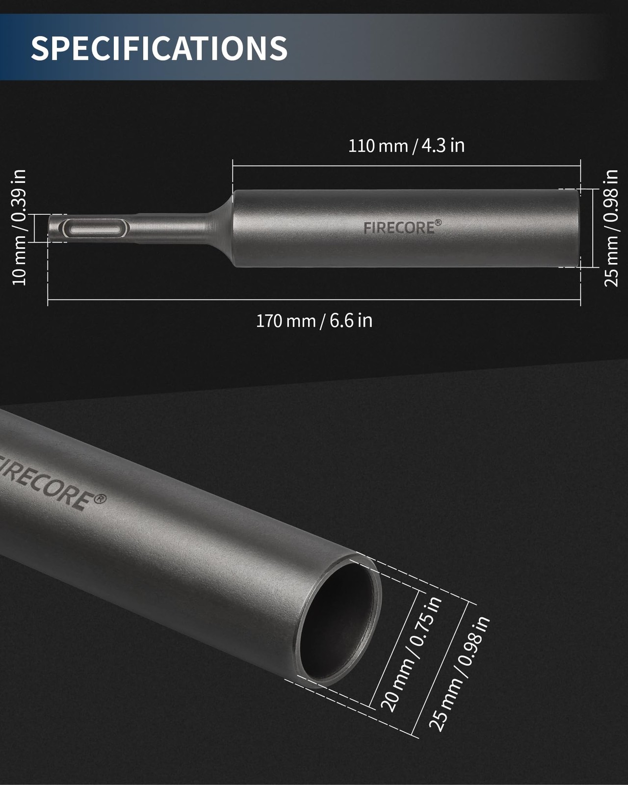 SDS Plus Ground Rod Driver for 5/8 Inch & 3/4 Inch Ground Rods, Firecore