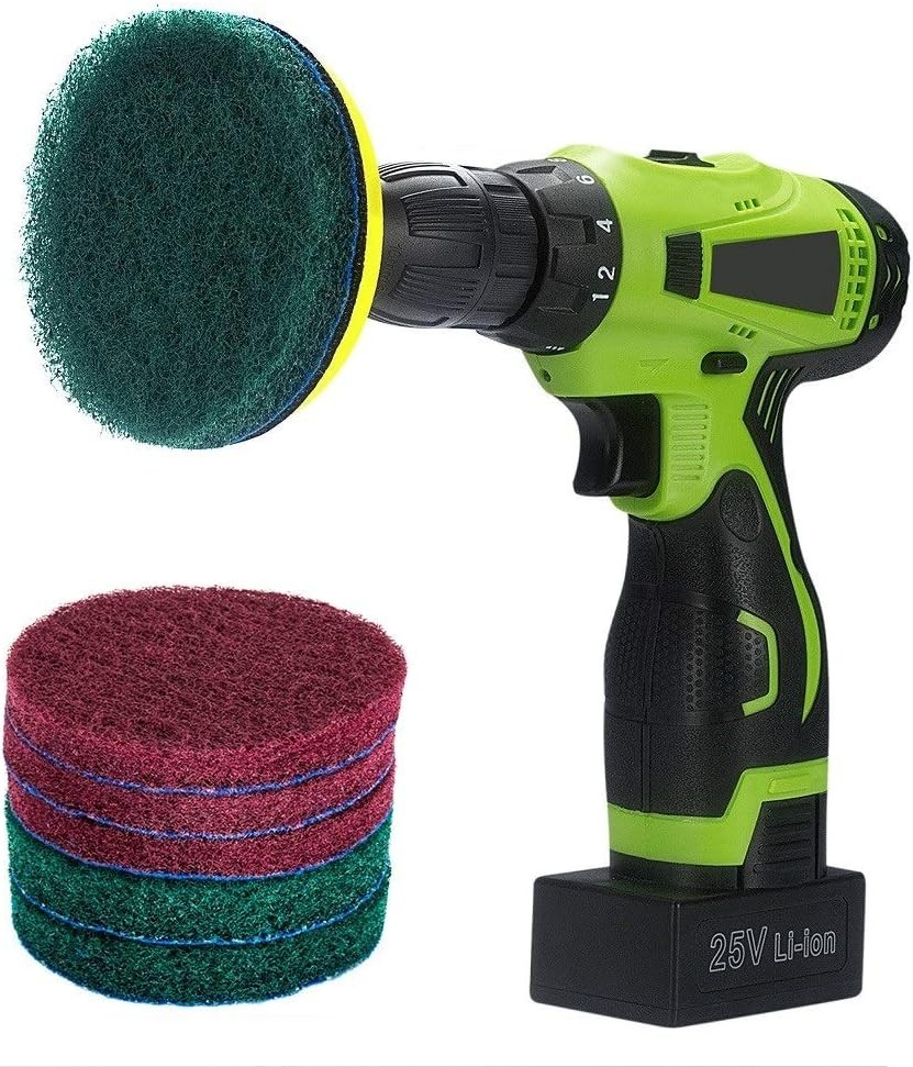 4 Inch Drill Power Brush Tile Scrubber Scouring Pads Cleaning Kit, Includes A…