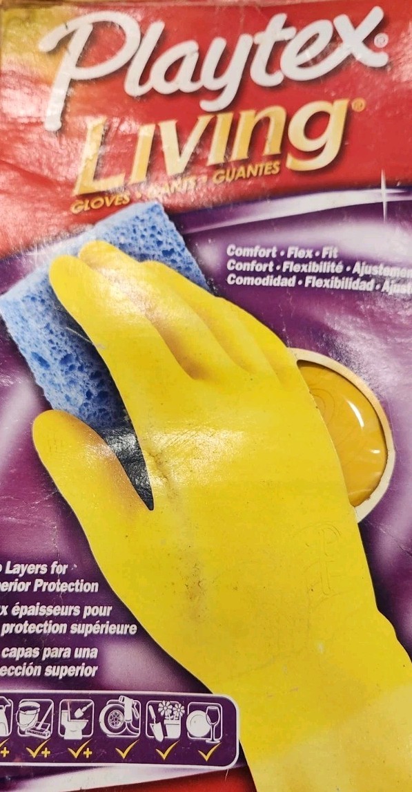 Vintage Playtex Living Gloves Flex Fit Comfort Cleaning Gloves Large Yellow Dish
