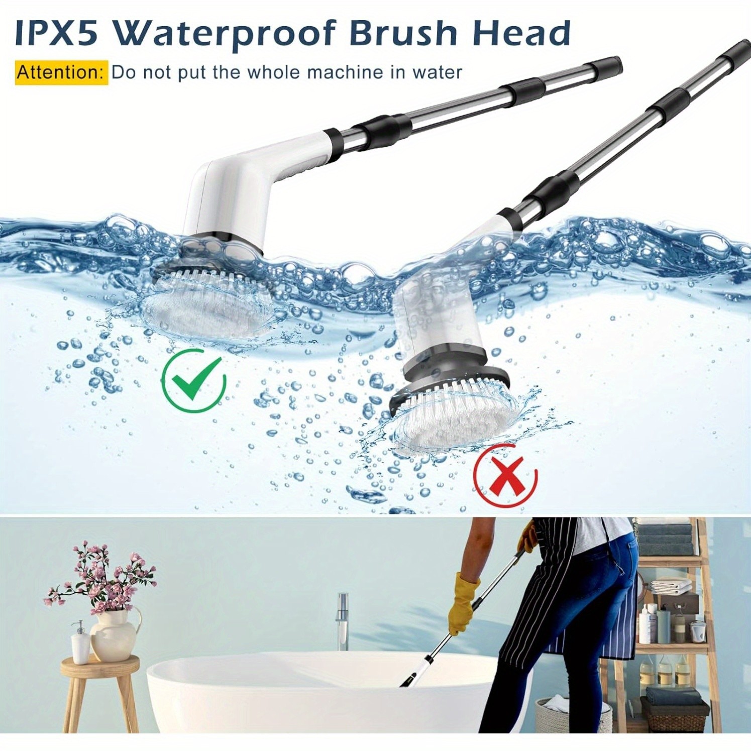 7 Heads Electric Spin Scrubber Cordless Bath Tub Power Scrubber with Handle