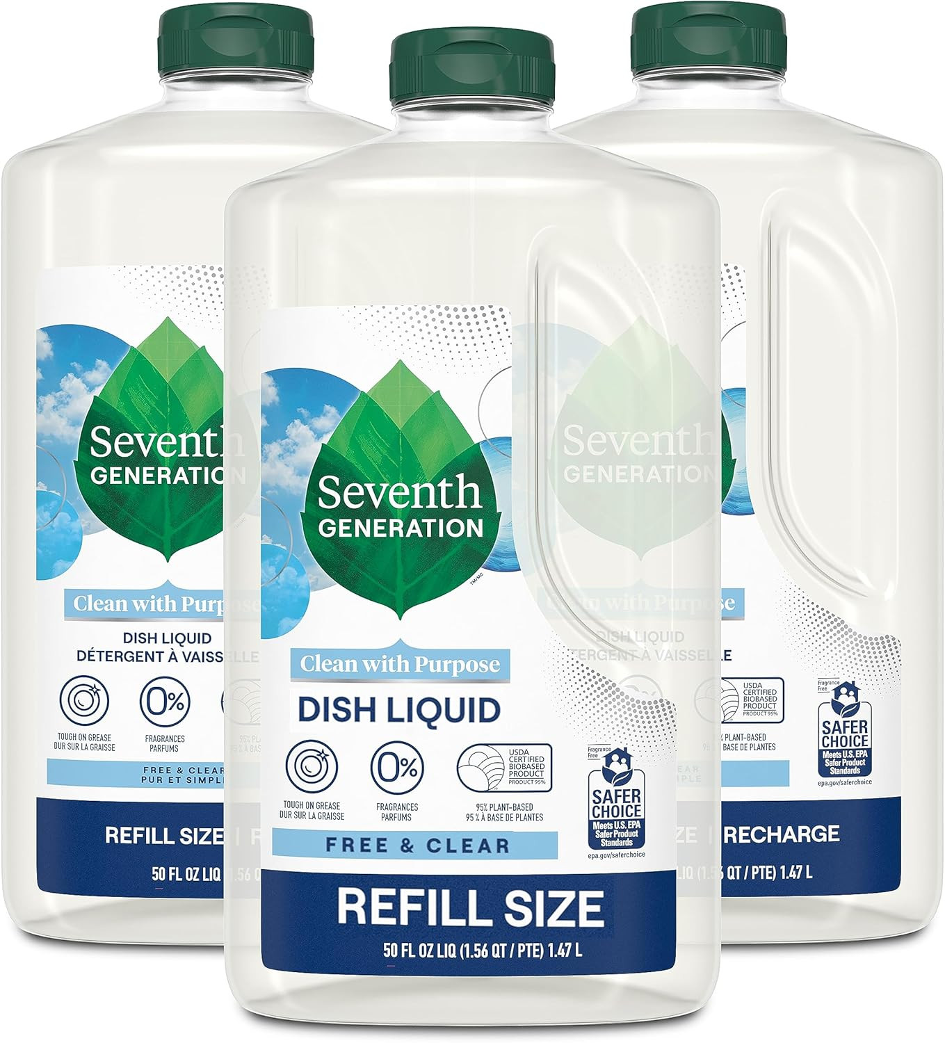 Seventh Generation Dish Liquid Soap Refill Free & Clear Dish Soap for Sensitive
