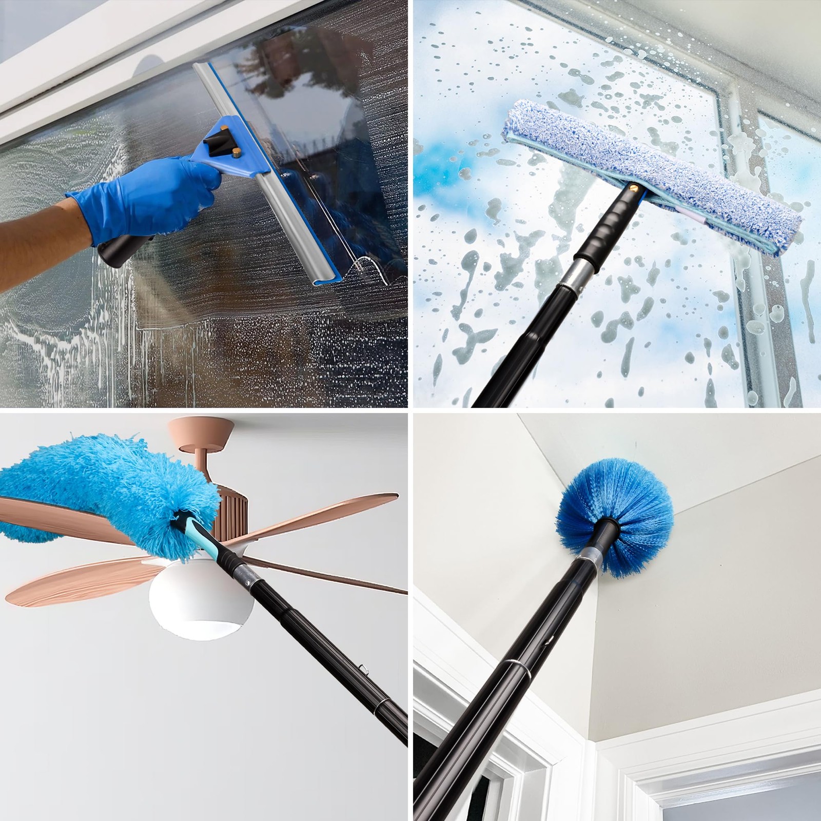 26FT Window Cleaning Brush Kit, 4-26ft Adjustable Water Fed Pole Kit, Solar P…