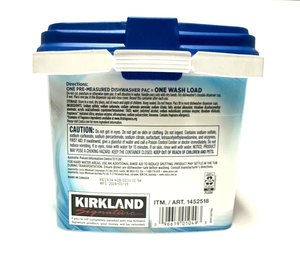 KIRKLAND SIGNATURE ULTRASHINE DISHWASHER DETERGENT LEMON SCENT 115 CT PACS