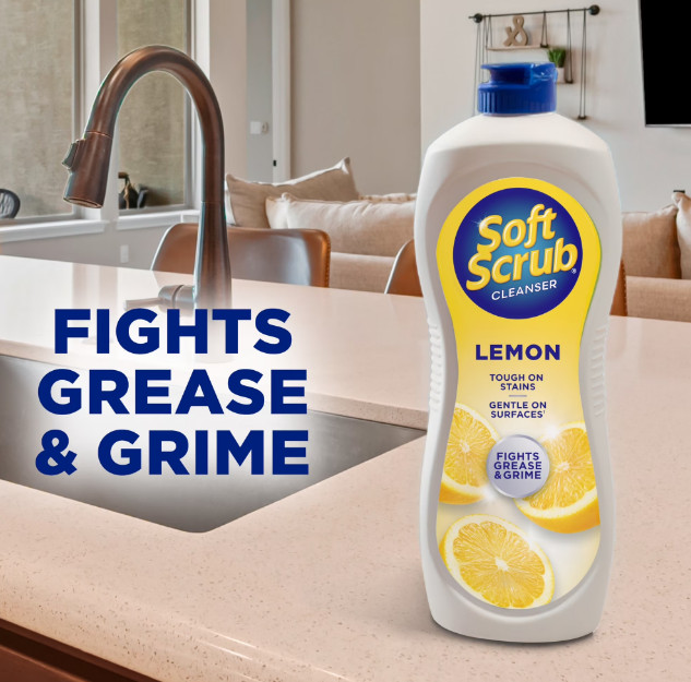 Soft Scrub All Purpose Surface Cleanser, Lemon Scent, 24 oz Bottle, 8/CT – NEW