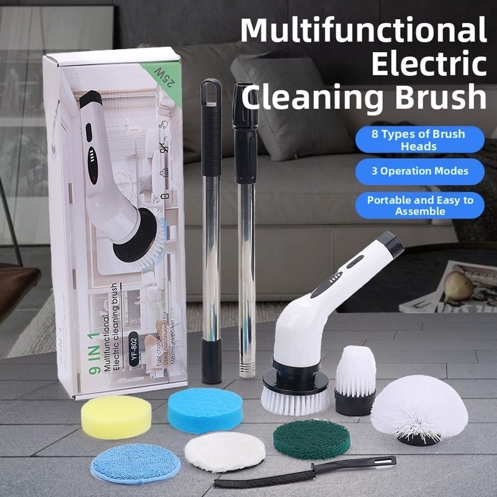 9-in-1 Electric Cleaning Tool with 9 Brush Heads 3 Speeds for Home Cleaning