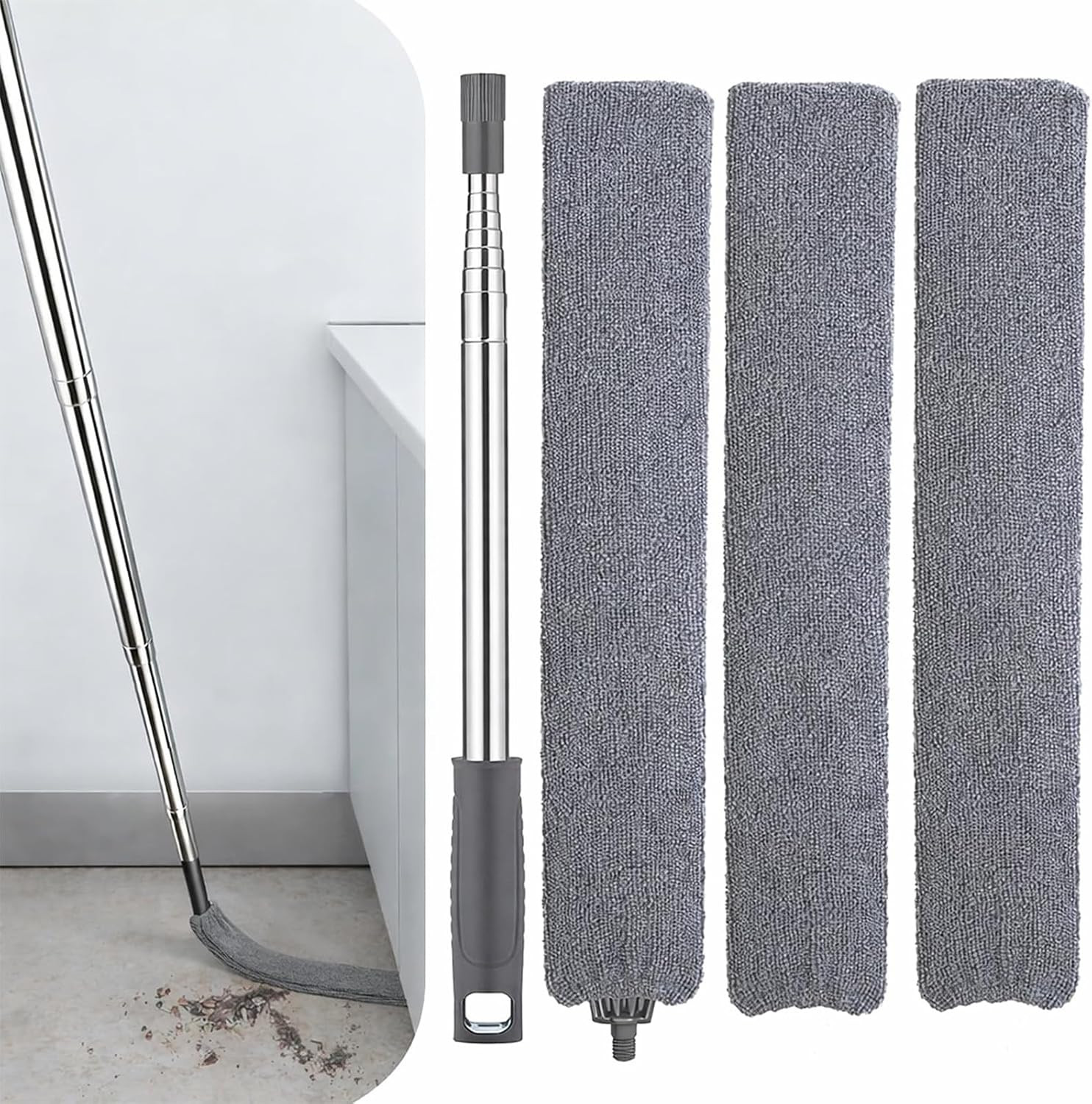 Extendable Gap Dust Cleaner with Microfiber Cloths for Under Appliances