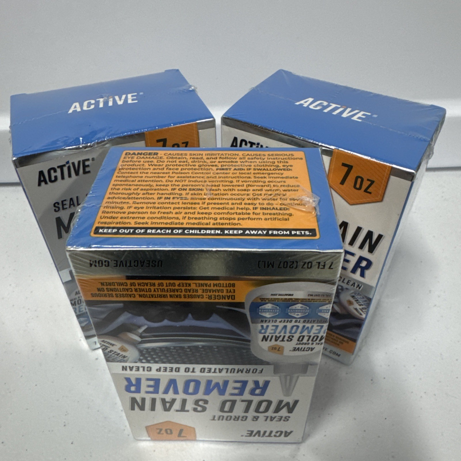 3 PK. Active MOLD STAIN REMOVER Seal & Grout Deep Clean (21 Oz TOTAL) NEW SEALED