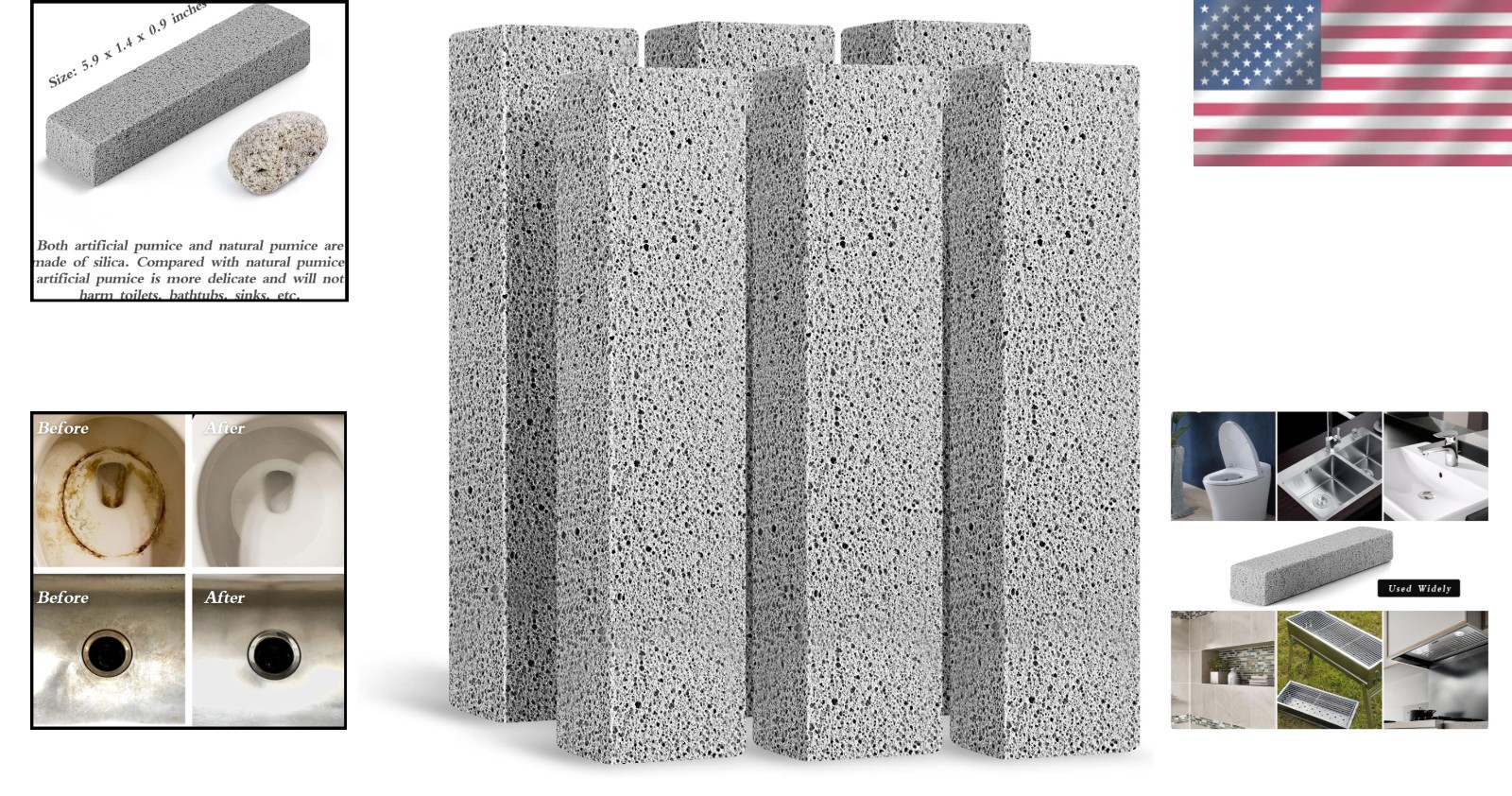 Powerful Pumice Stone Cleaning Sticks – 6 Pack for Stains & Hard Water Rings