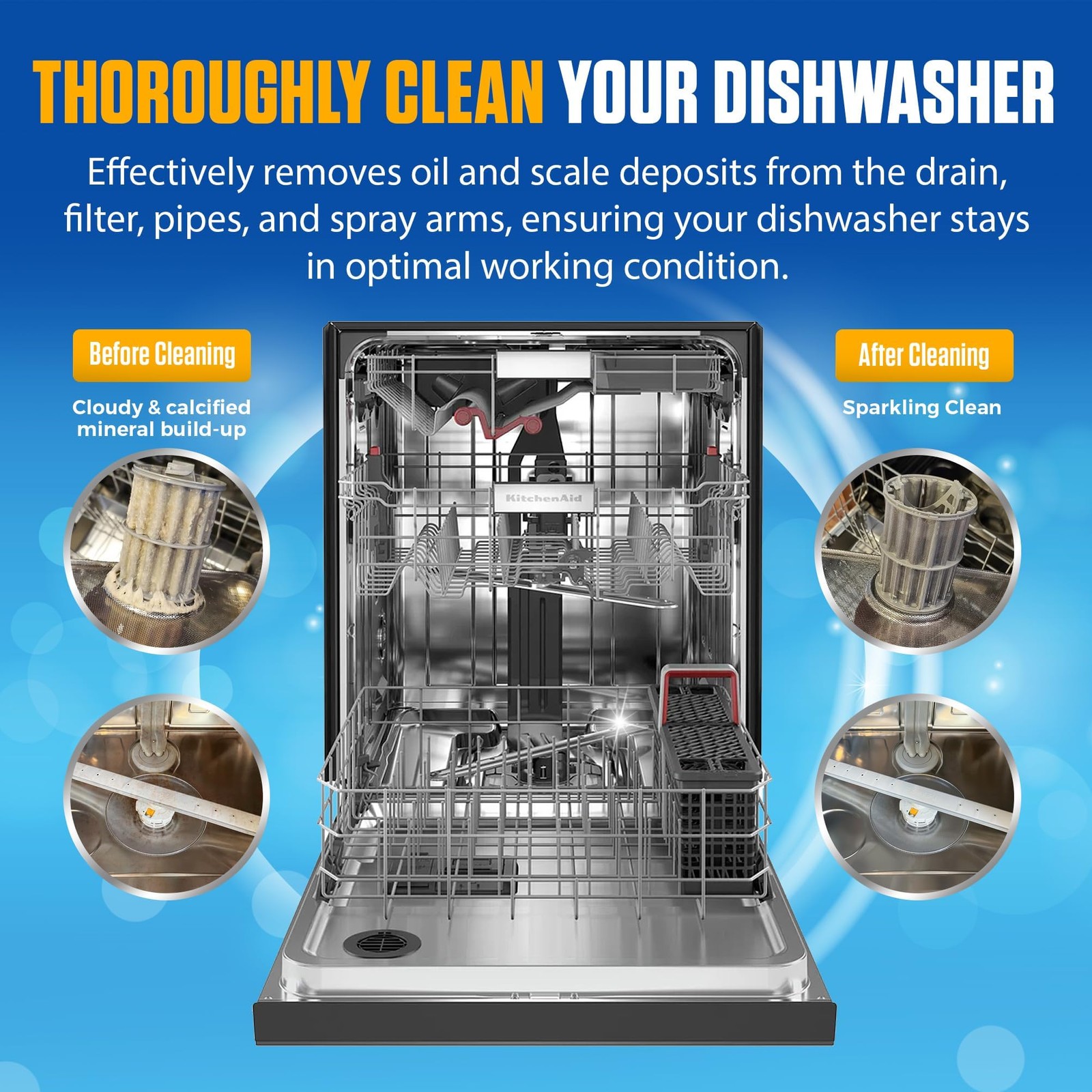 Dishwasher Cleaner Tablets, Lemon Scent, 3-Month Supply (6 Pods), Powerful Cl…