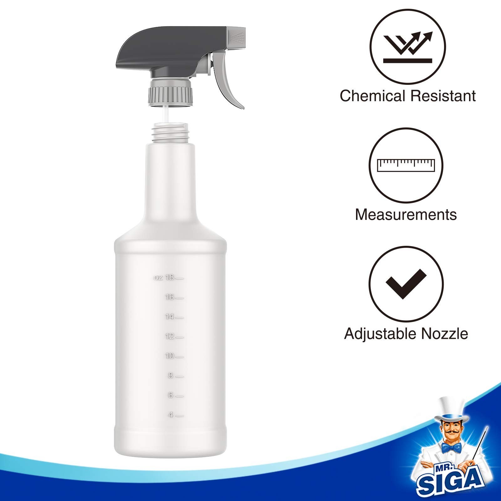 24 oz Empty Plastic Spray Bottles – Heavy Duty Reusable, Adjustable Nozzle, 3 Pa