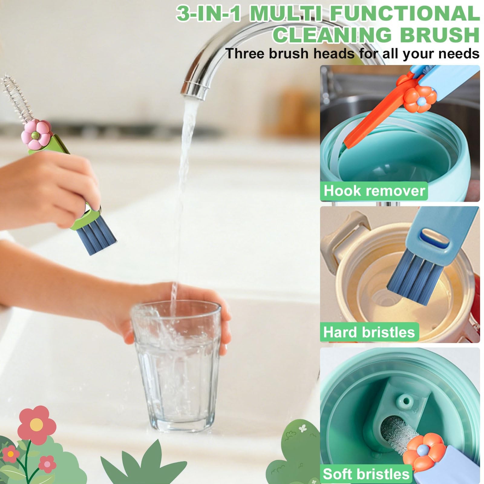 3 in 1 Cup Lid Cleaning Brush, 6 PCS Portable Water Bottle Brush, Multifuncti…