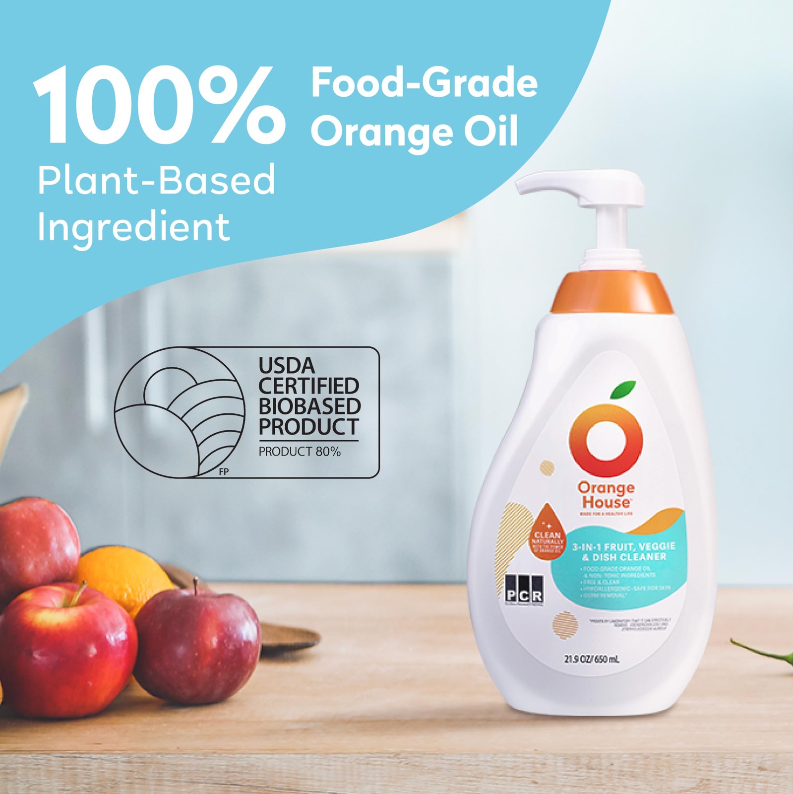 3 in 1 Plant Based Dish Soap, Non Harmful Ingredients Veggie Wash, Orange Oil…