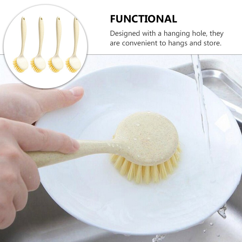 4pcs Multipurpose Pan Brushes Long Handle Dish Brushes Home Kitchen