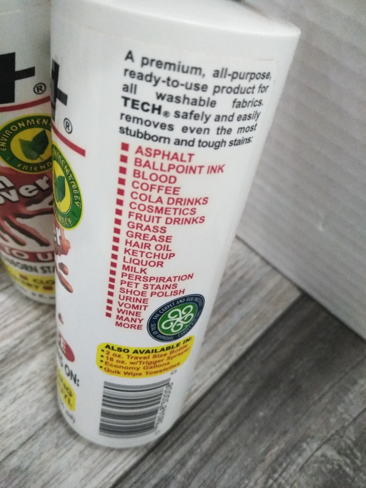 Tech STAIN REMOVER Liquid Multi Purpose Non-toxic Carpet Clothing 8.oz (3pk)