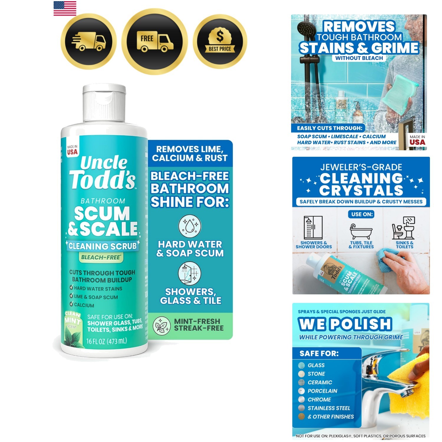 16 oz Heavy Duty Hard Water Stain Remover & Soap Scum Remover for Shower – Al…