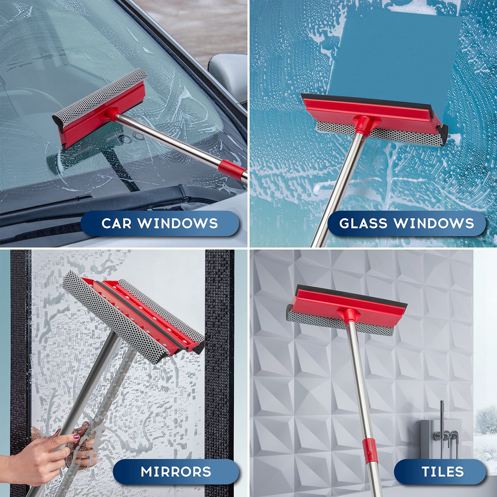 Window Squeegee, 2-in-1 Window Cleaner with 55″ Extension Poles, Window Washi…