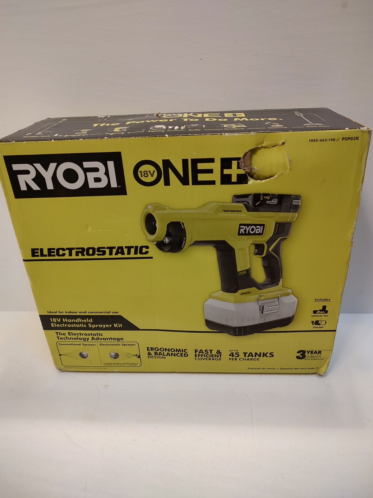 RYOBI ONE+ Handheld Electrostatic Sprayer Kit 18V Cordless PSP02K
