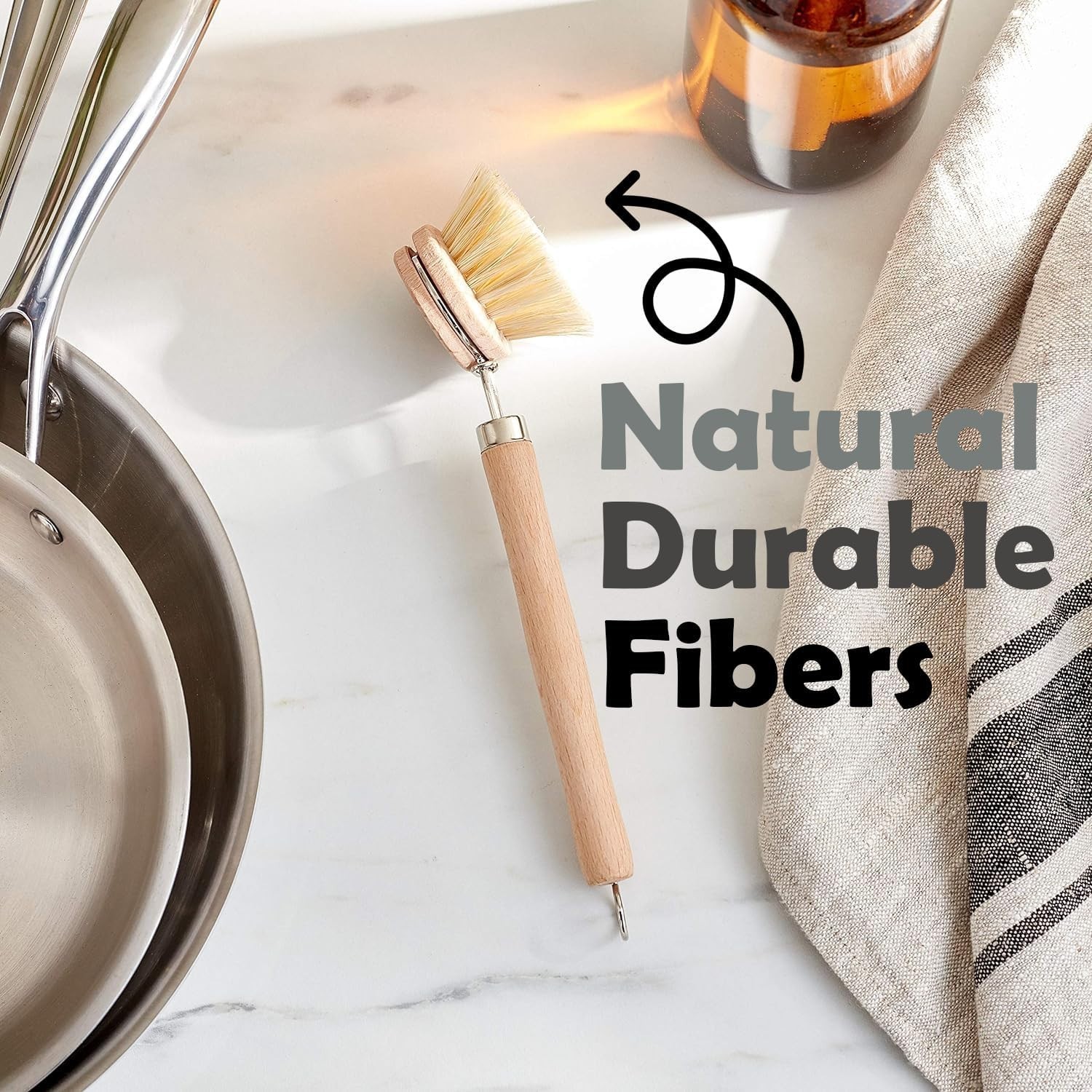 74906 Natural Dish Brush, Tampico Fiber Bristles Brown, 9″