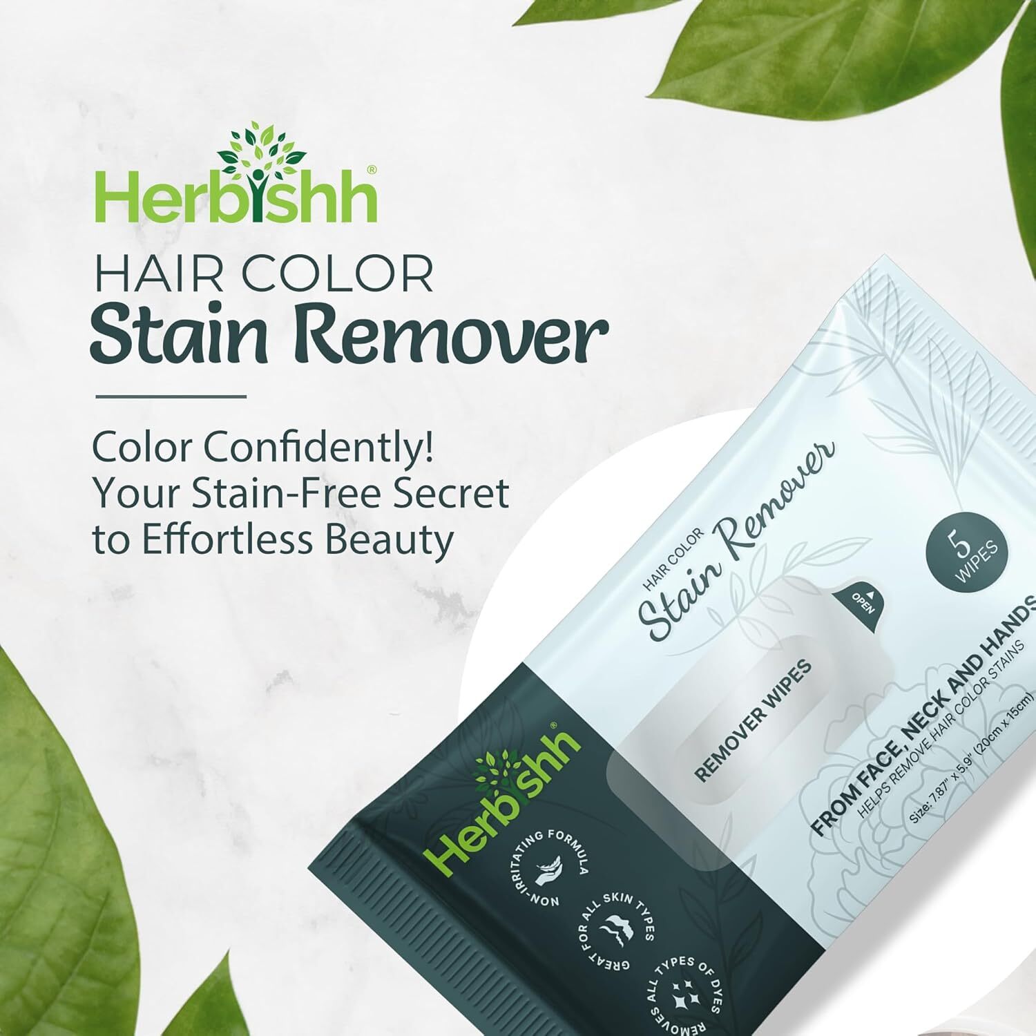 Herbishh Hair Dye Stain Remover Wipes Skin Clean Up Gentle Formula 5 Pack