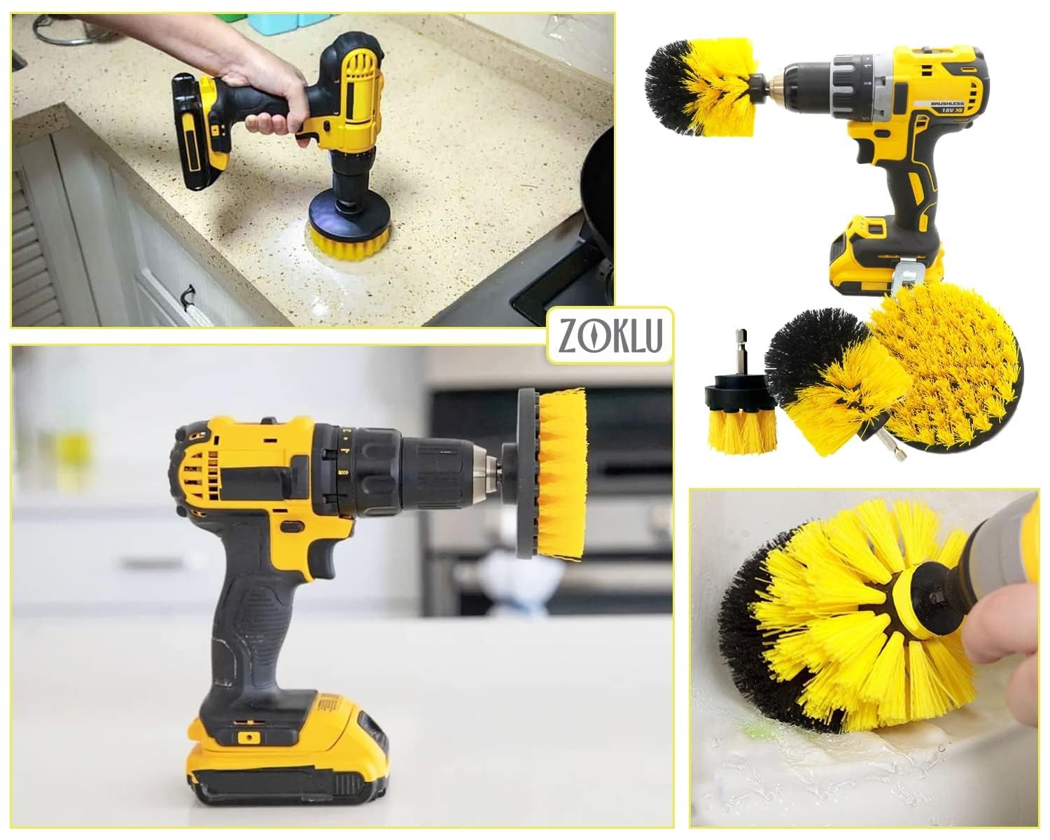 3 Pcs Drill Brush Attachments for Cleaning – Drill Brush Scrubber Set with Ny…