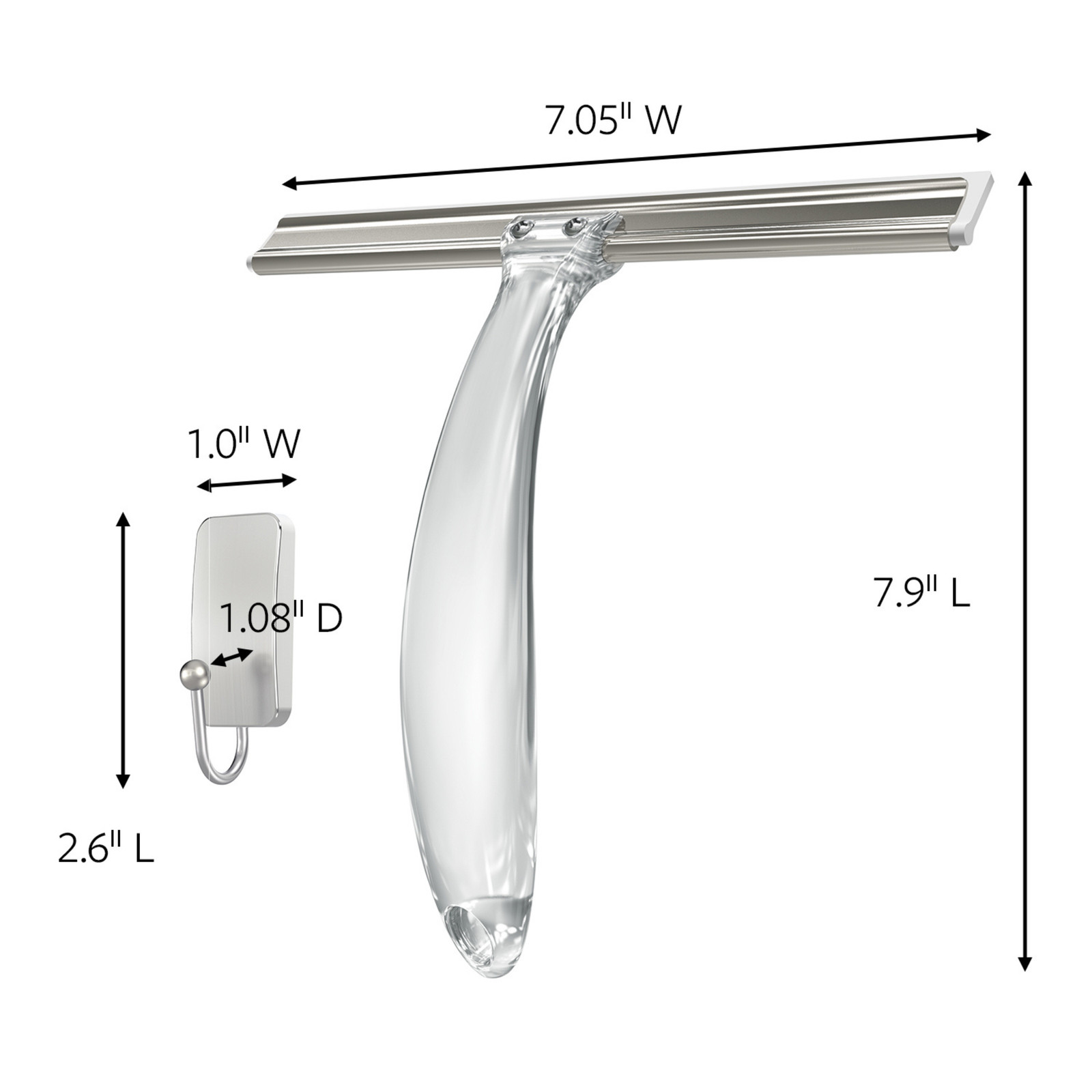 Command Bath Squeegee and Hook [Removable]: Stainless Steel and Satin Nickel Sil