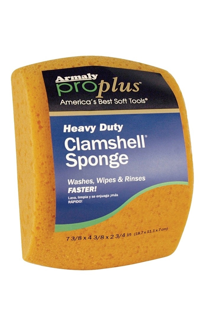 Heavy-Duty Clamshell Sponge, 5 in L, 3-3/8 in W, 7-3/8 in Thick, Polyester Yello