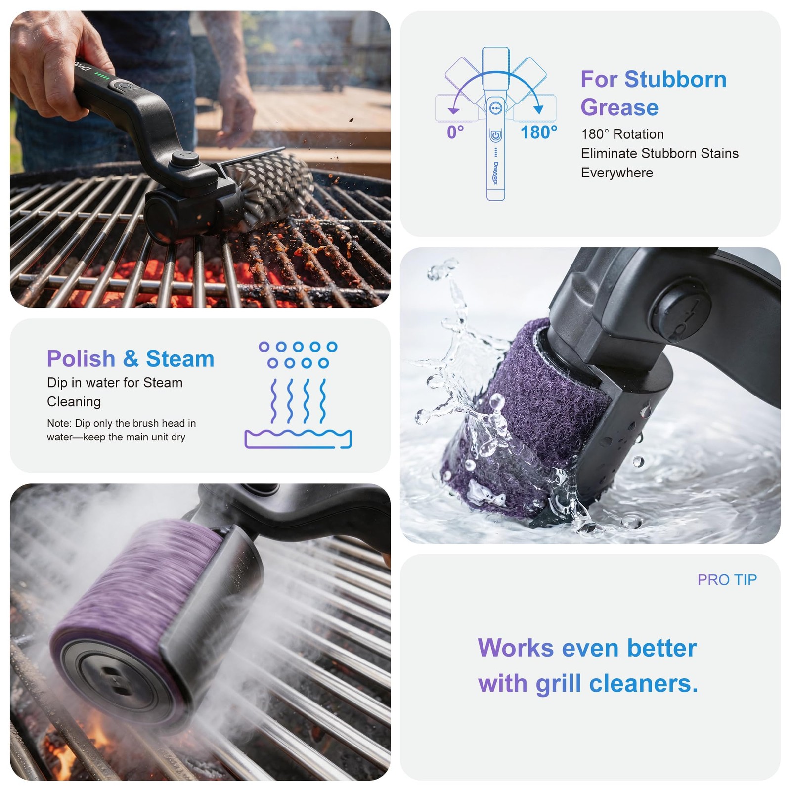Electric Grill Brush, 20kg High Torque BBQ Cleaner with 3 Speed Modes, Reinfo…