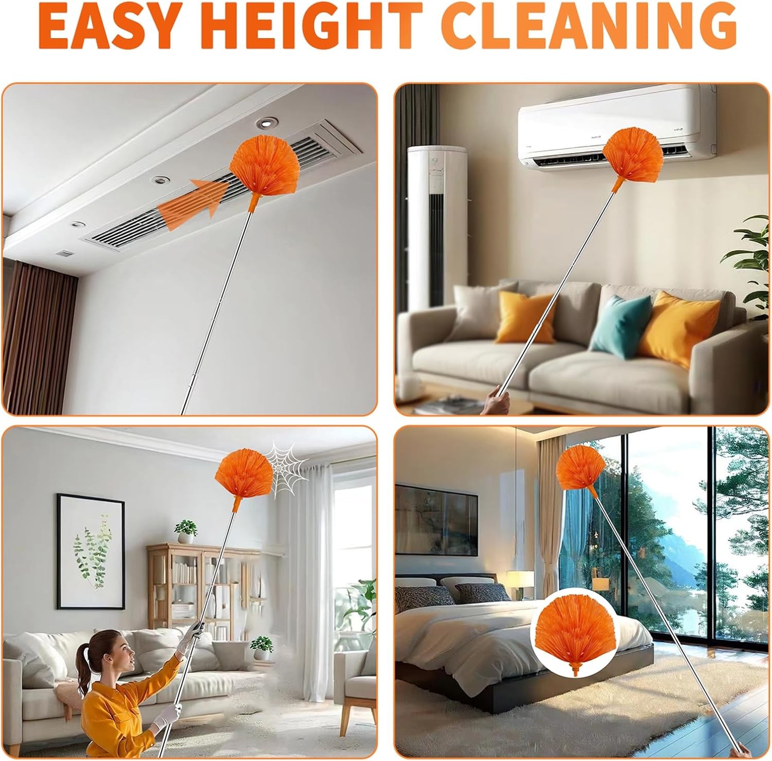 Cobweb Duster W/ Extension Pole,Cleaner Outdoor 110″ Telescoping Extended