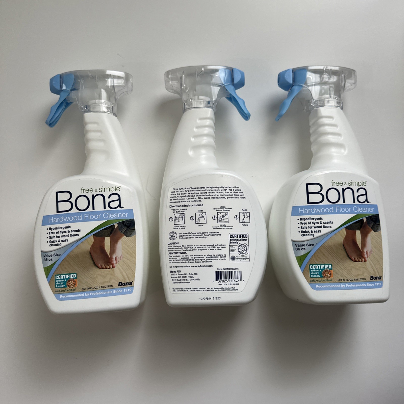(3) Bona Free & Simple Hardwood Floor Cleaner Hypoallergenic Formula 36 Oz