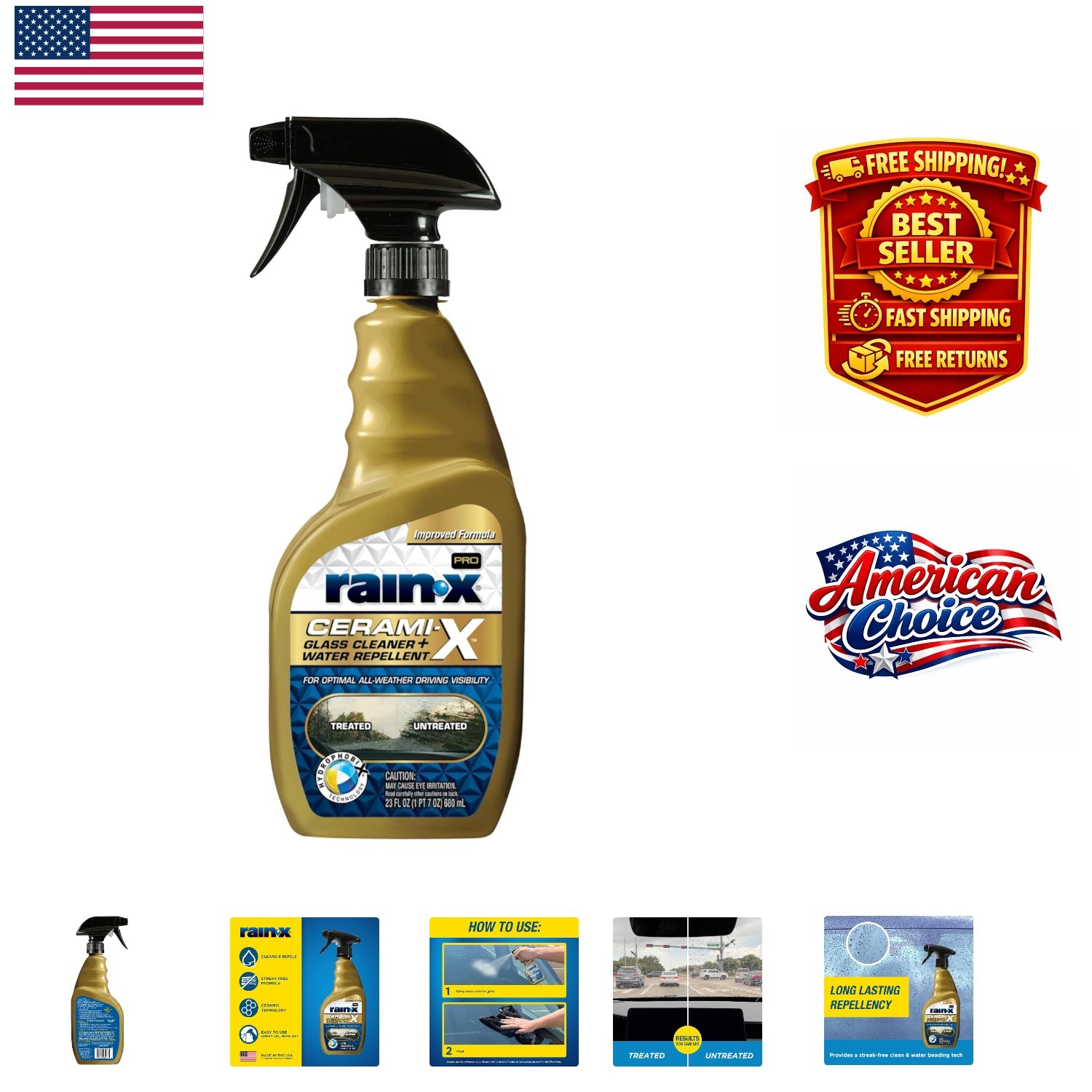 HydrophobiX Technology Glass Cleaner + Water Repellent 23oz – Cleans & Protects