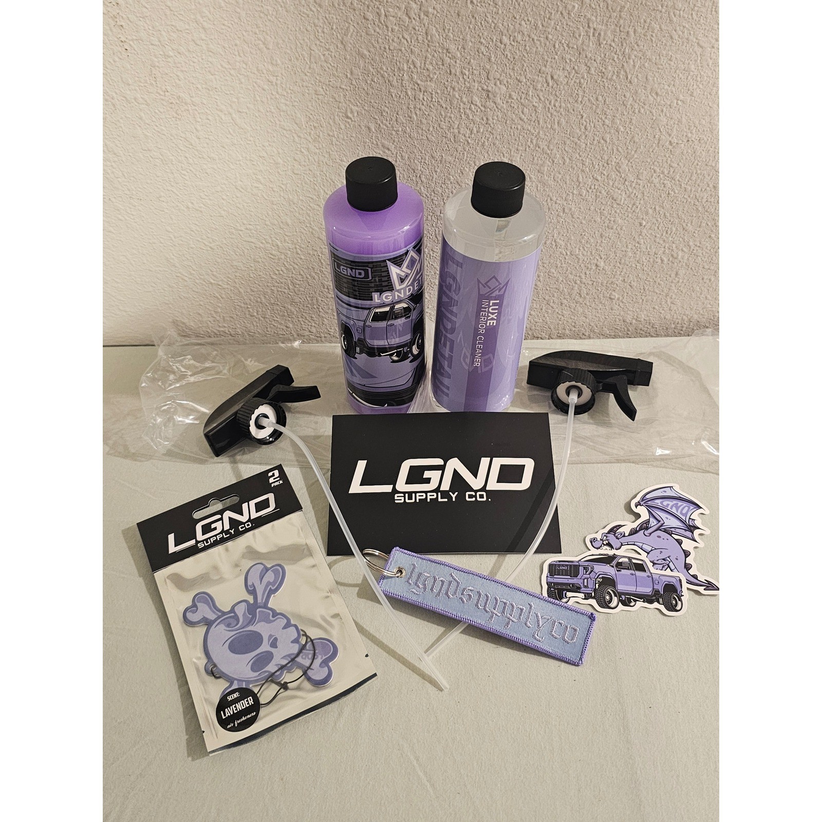 LGND Supply Co Detail Spray Luxe Interior Cleaner Air Freshener Keychain Bundle