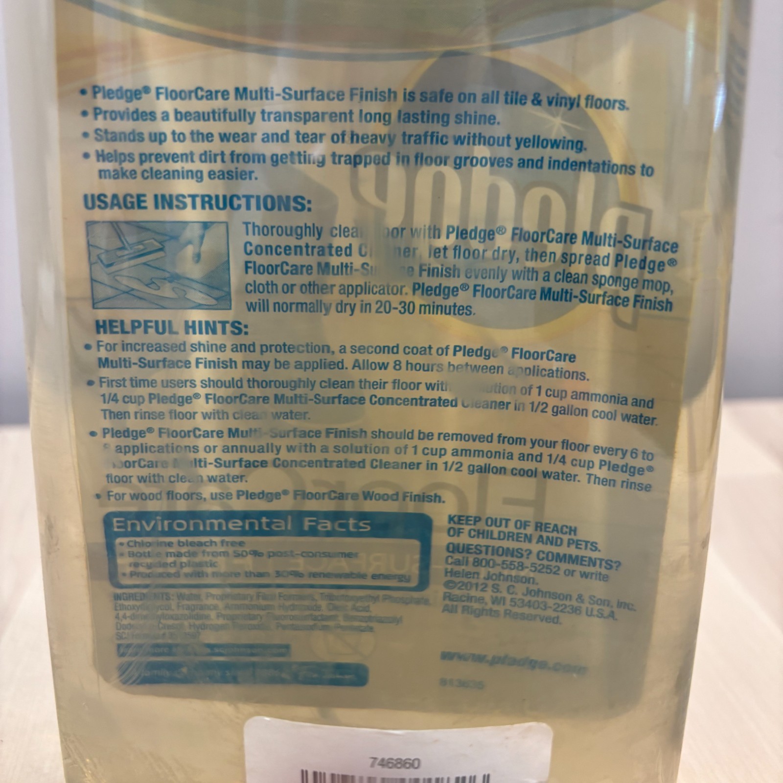 Pledge Floor Care Finish Multi Surface Shine Protect Restore Cleaner 90%