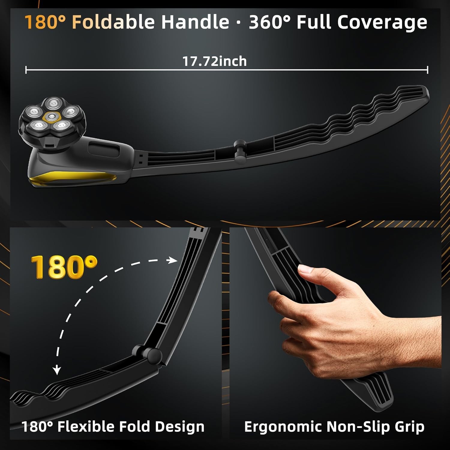 Back Shaver for Men: Long Foldable Handle Electric Back Razor with 6D No-Scrat