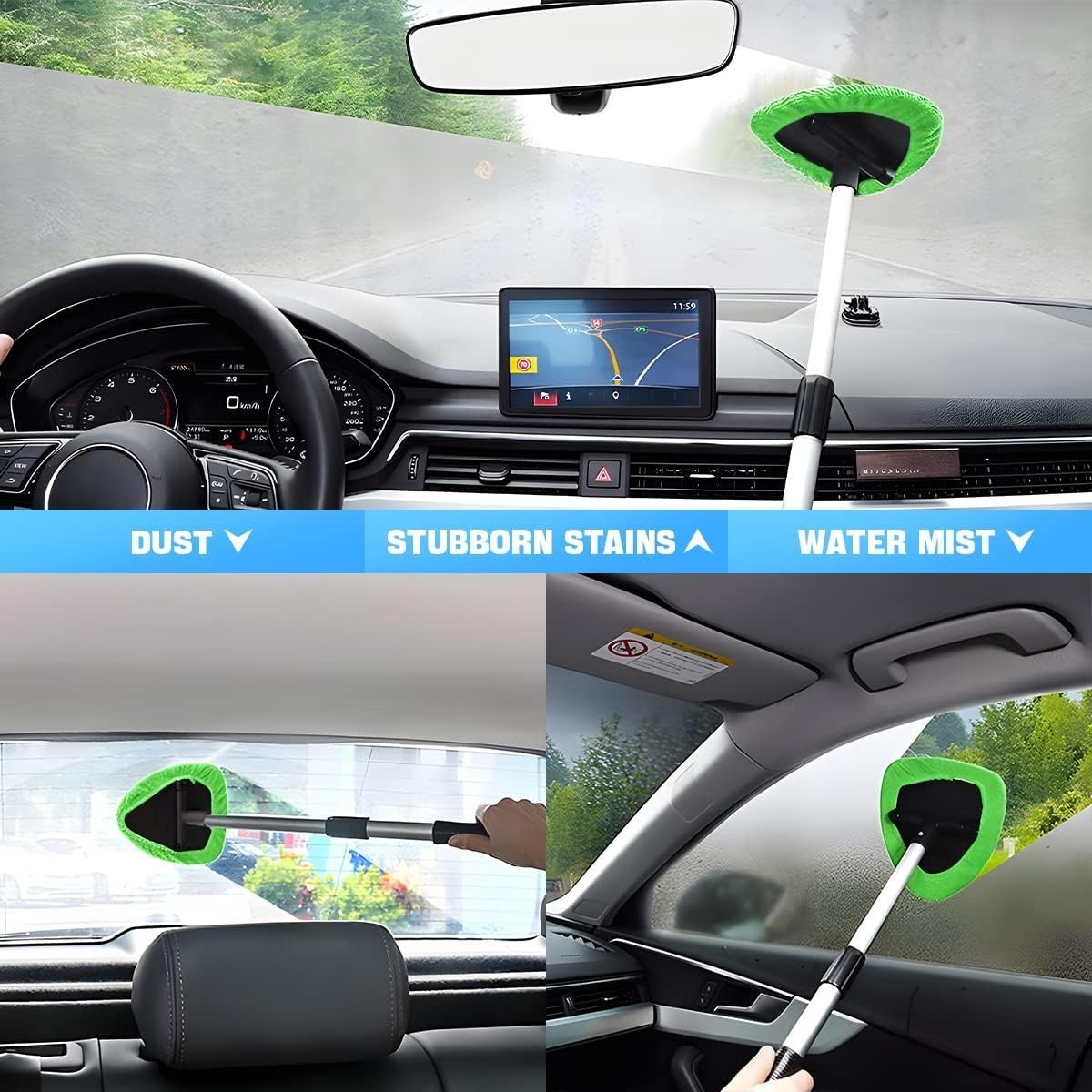 Windshield Cleaning Tool Car Window Cleaner with Extendable Long Handle 4 Pads