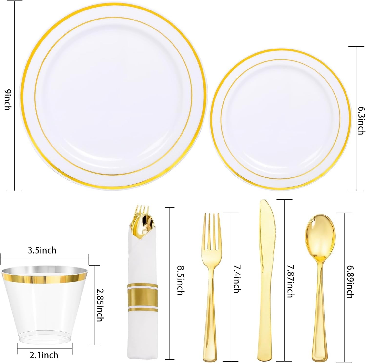 WDF Partyware 350Piece Gold Dinnerware Set for 50 Guests – Gold Plastic Plates
