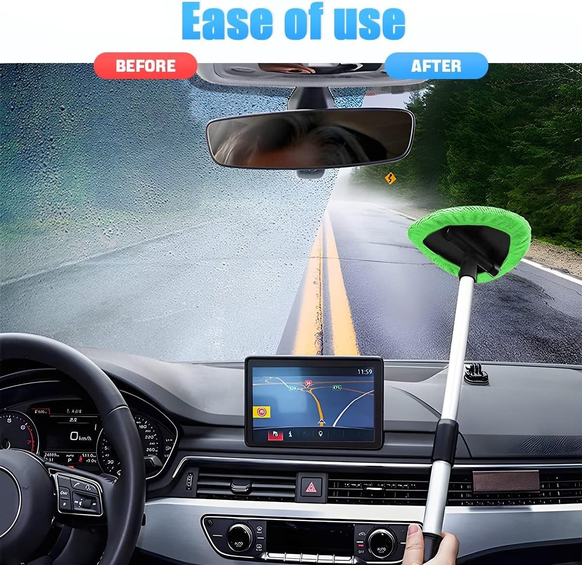 Windshield Cleaning Tool Car Window Cleaner with Extendable Long Handle 4 Pads
