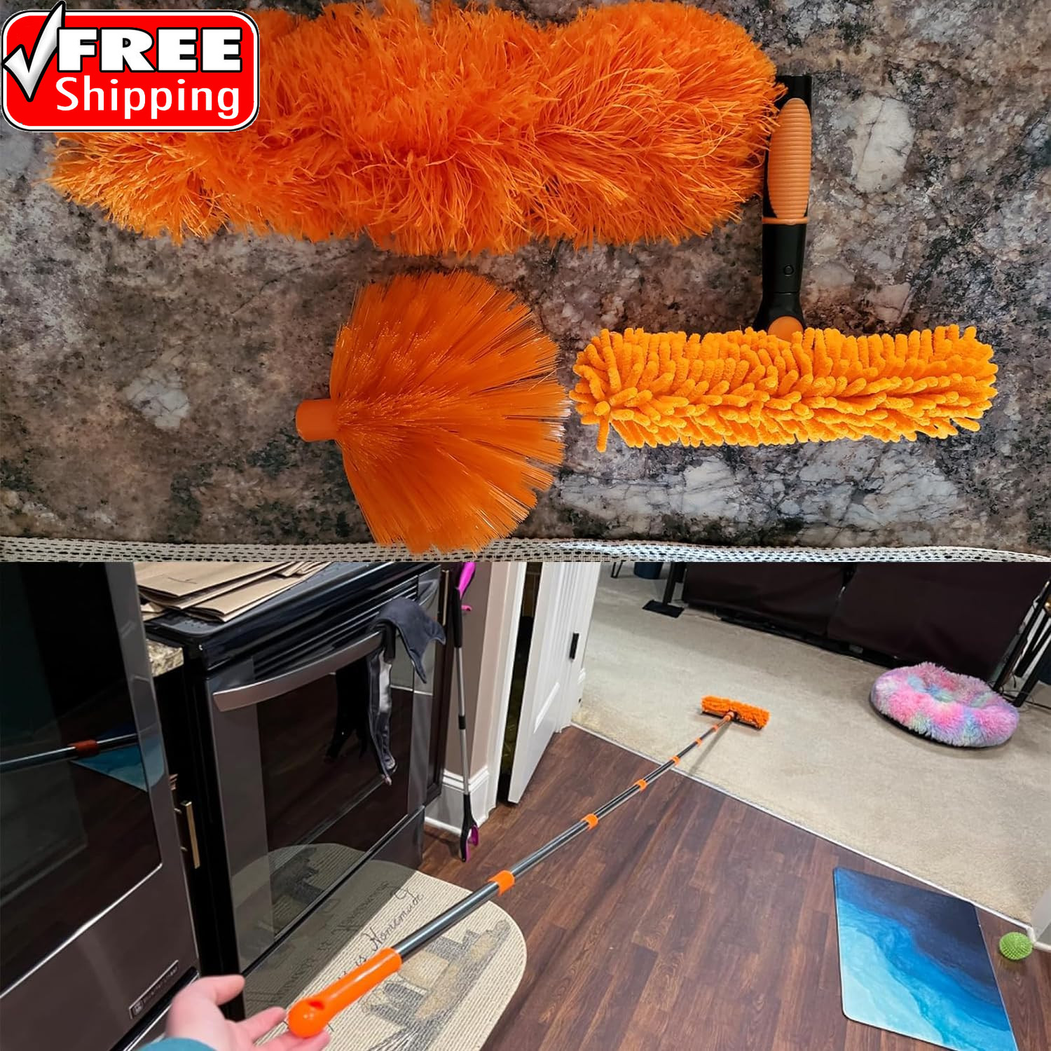 20+ Feet High Reach Dusting Kit with 3-14 Ft Extension Pole //2 in 1 Window Clea