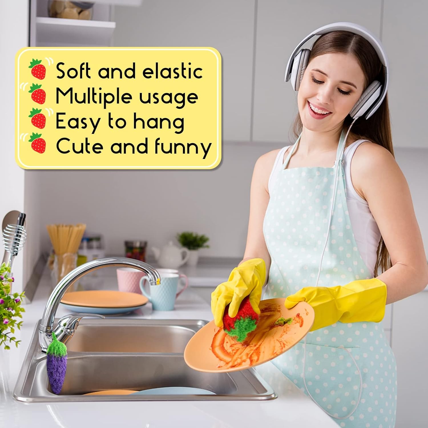 10 Pieces Fruit Dish Scrubber Non Scratch Cleaning Sponge Double Layered Dish