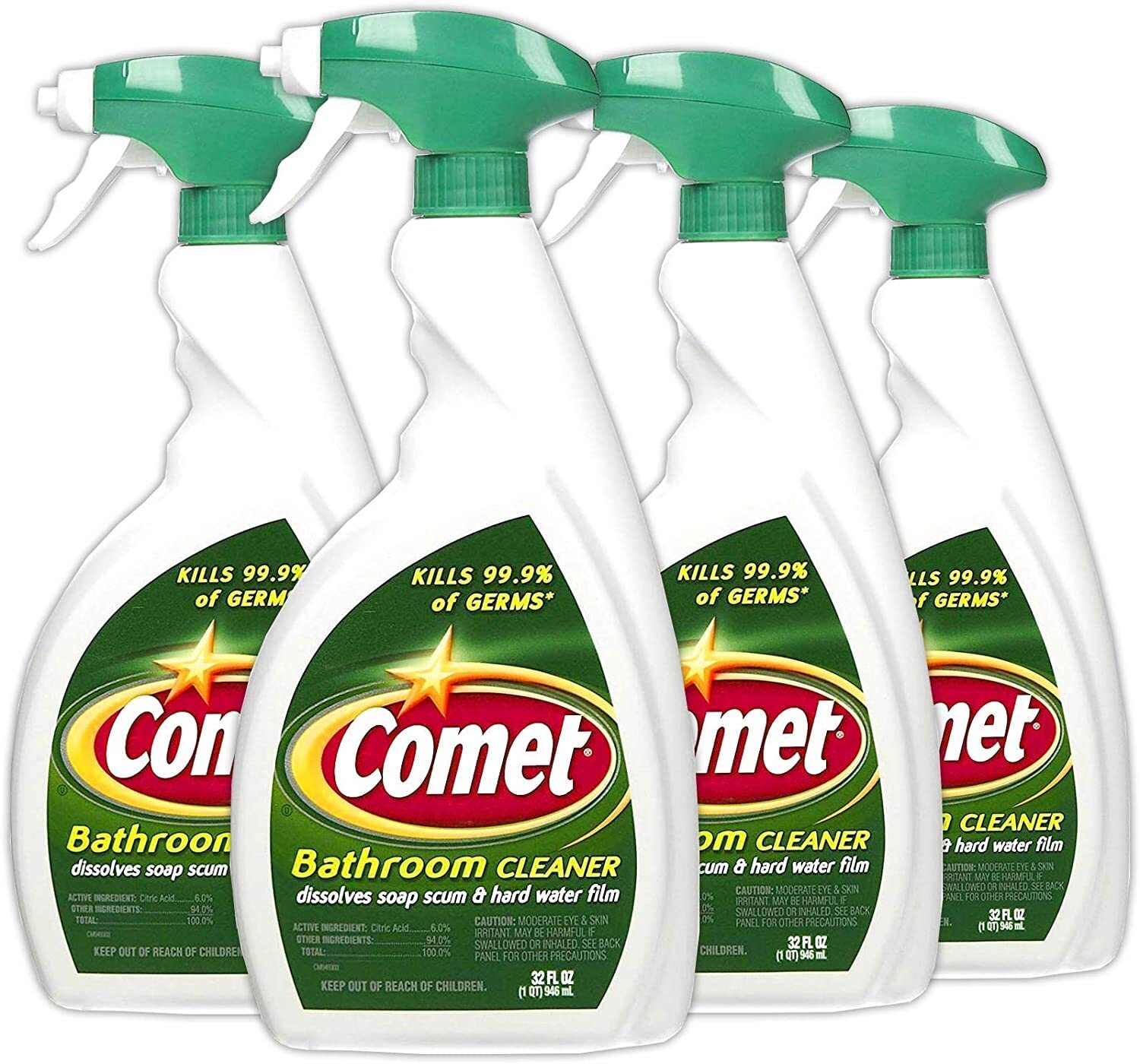 Comet Bathroom Cleaner Spray 32oz Pack of 4, Removes Scum, Packaging May Vary