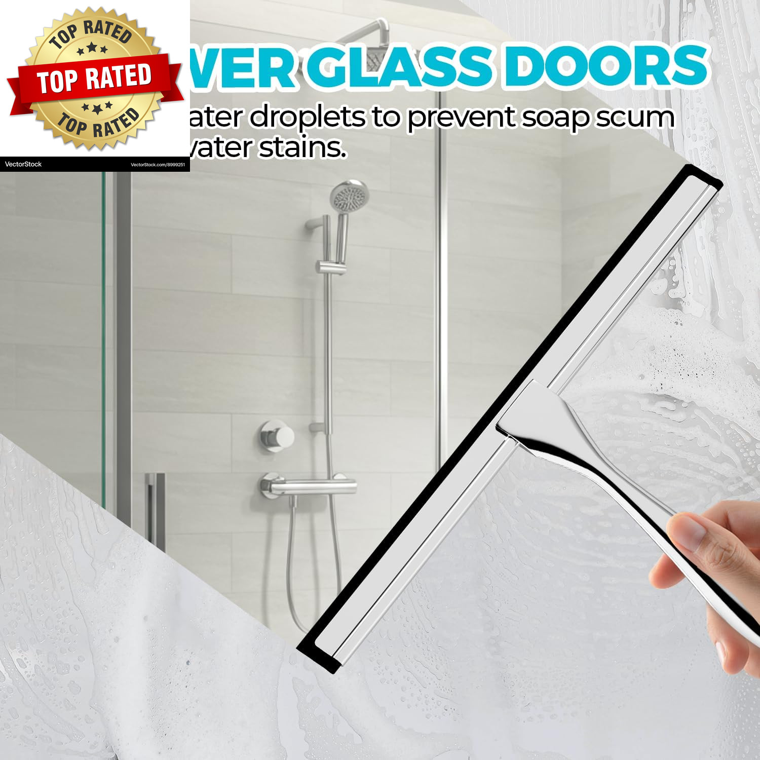 12-Inch All-Purpose Shower Squeegee for Shower Doors, Tile Shower Walls
