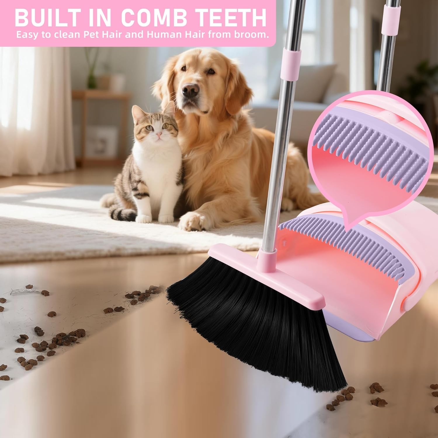 Pink Broom and Dustpan Set, 52-in Handle Broom Dustpan bo Set