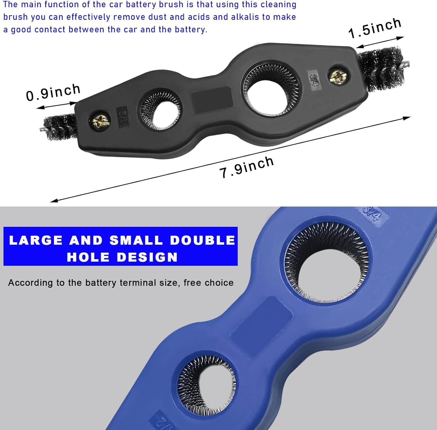 Battery Terminal Cleaning Brush, 4 in 1 Anti-Corrosion Car B Color: Black+Blue