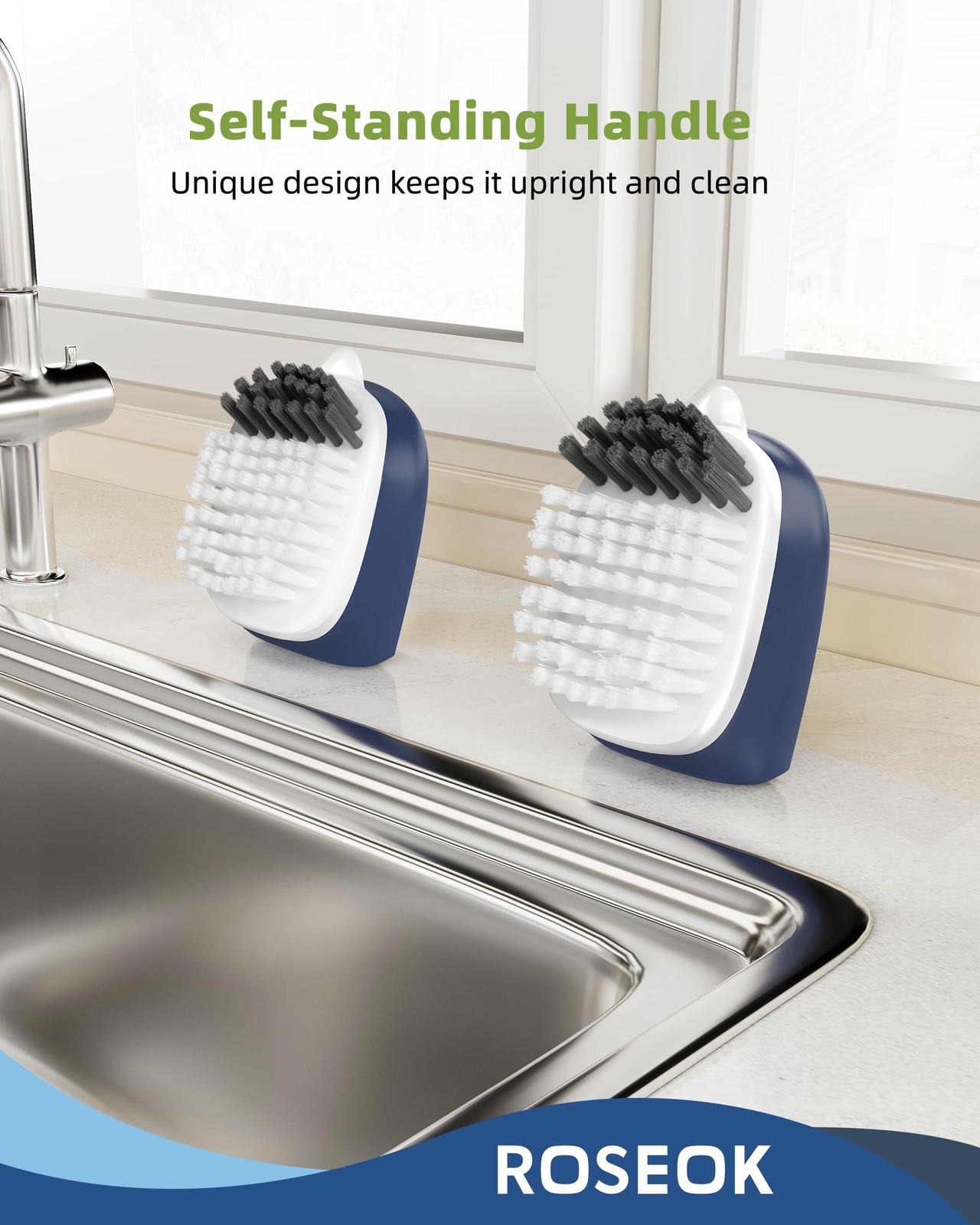 2 Pack Potato Scrubber and Veggie Brush Self-Standing Kitchen Brush Navy Blue