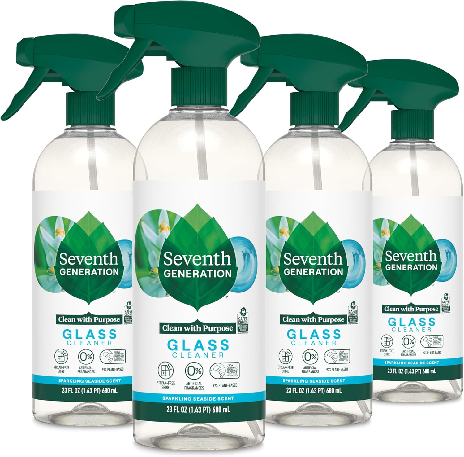 Seventh Generation Glass Cleaner Sparkling Seaside Spray 23 oz 4-Pack New