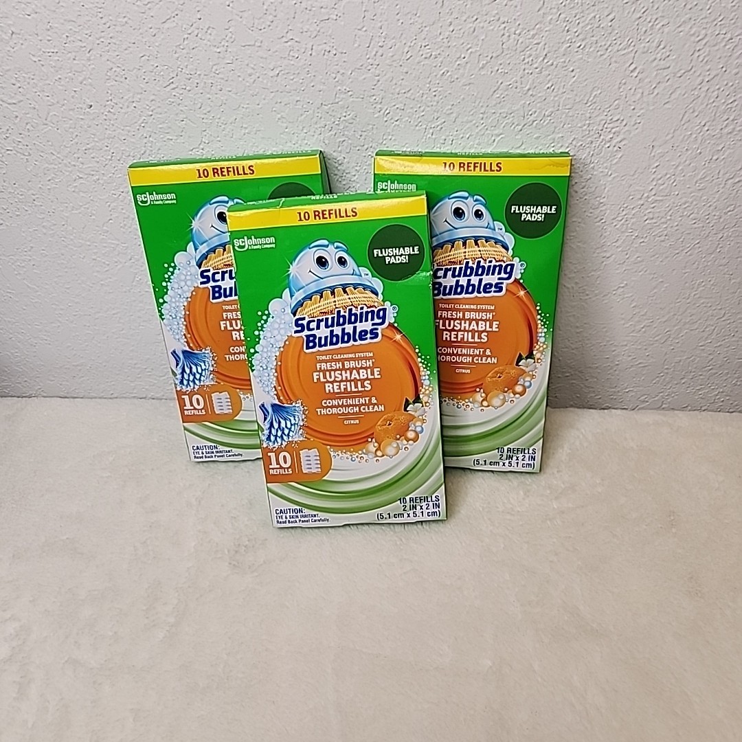 New Scrubbing Bubbles Fresh Brush Flushable Refills 30ct Toilet Pads 3 Boxes