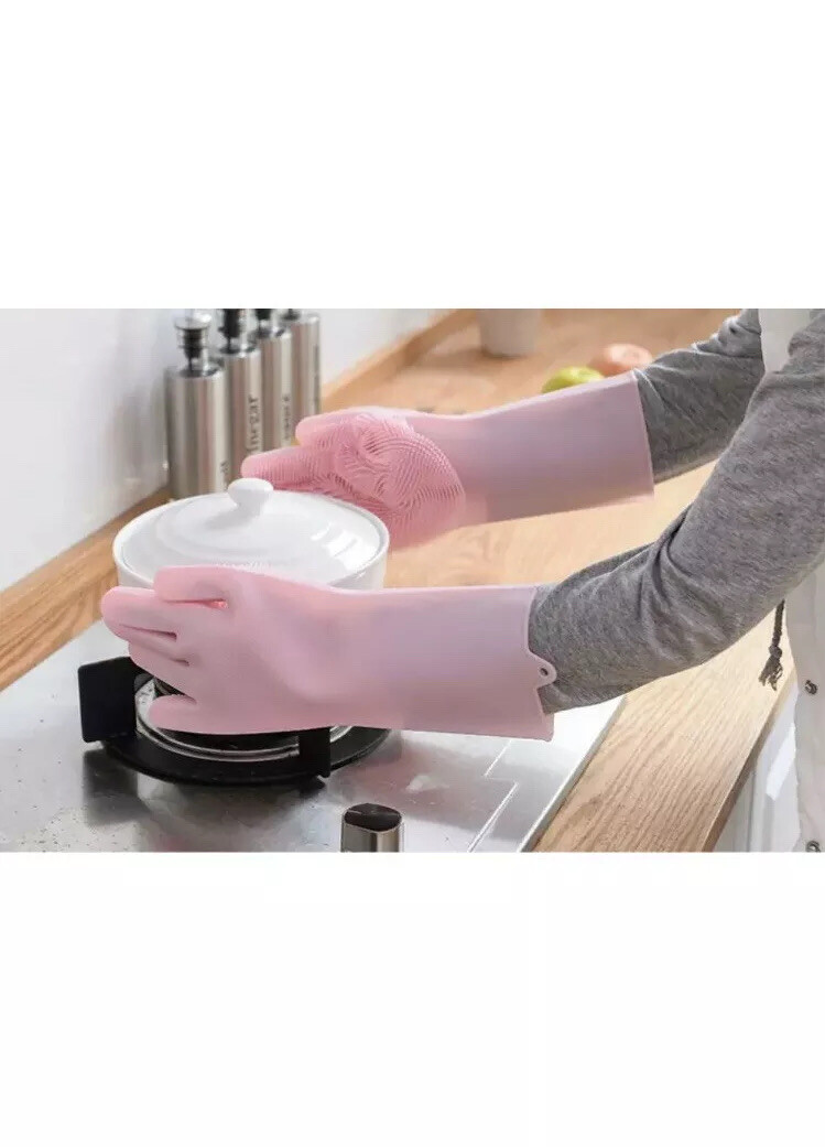 1 Pair Magic Silicone Washing Gloves Scrubber for Dish Pet Car Kitchen Cleaning
