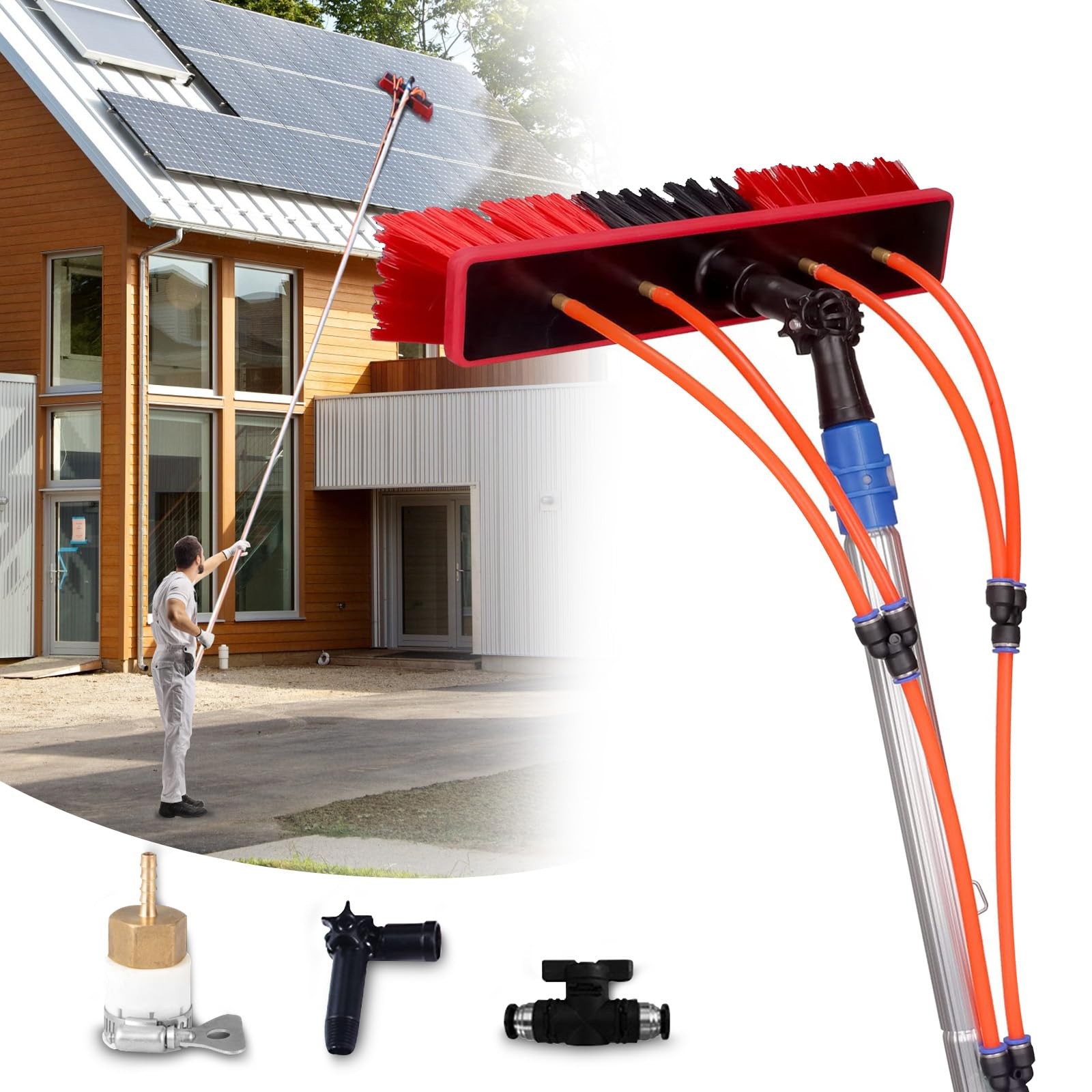 35FT Water Fed Pole Kit Adjustable Solar Panel Cleaning Kit Cleaner Tool for …
